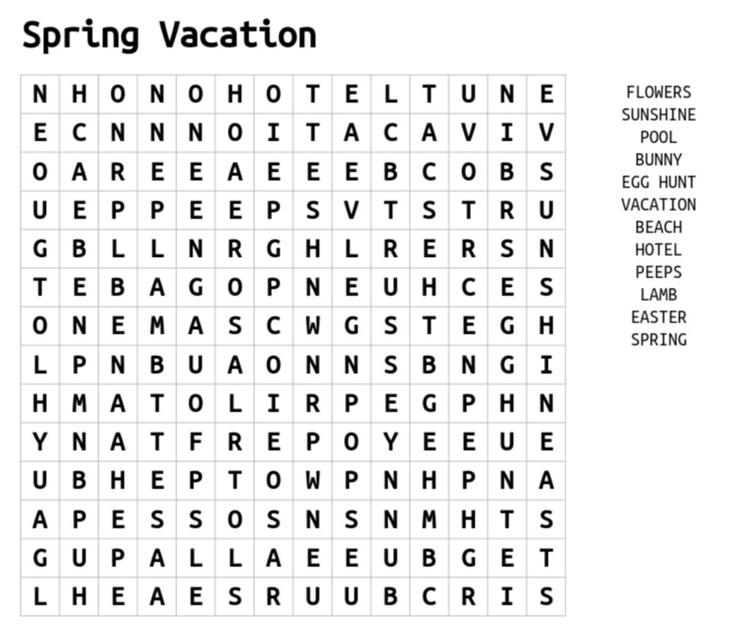 Spring and Easter Themed Word Search